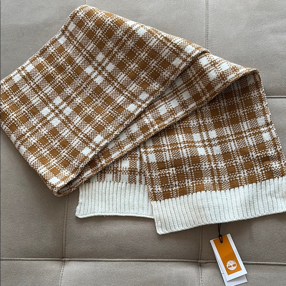 Timberland Brown/Orange and White Plaid Scarf